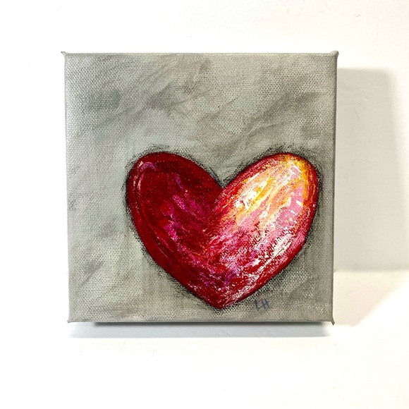 ORIGINAL HANDMADE Acrylic Heart Art on 6” x 6” x 1.5” Gallery Wrapped Canvas - Picture 5 of 9